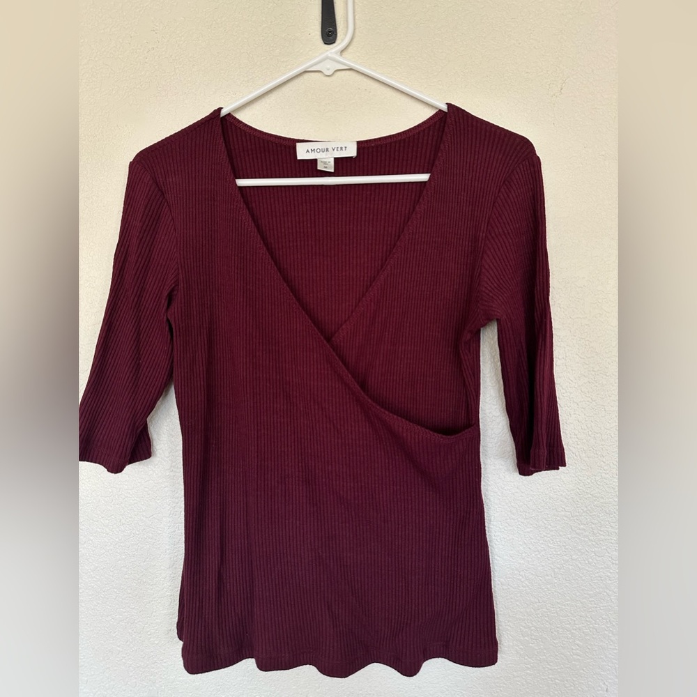 Amour Vert Modal Paris Rib Wrap Top - Size M